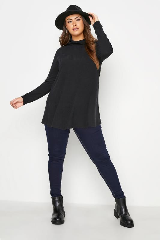 Curve Black Ribbed Roll Neck Top 2