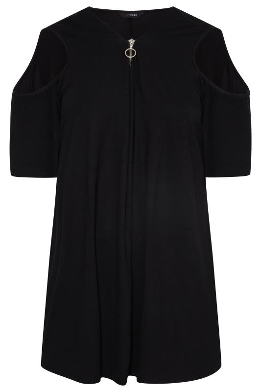 Plus Size Black Zip Neck Cold Shoulder Top | Yours Clothing  6