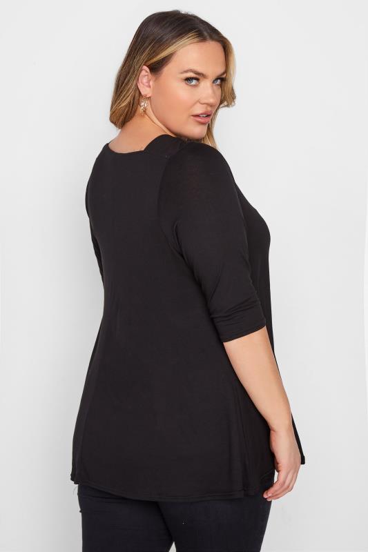 Plus Size Black Envelope Neck Swing Top | Yours Clothing 3