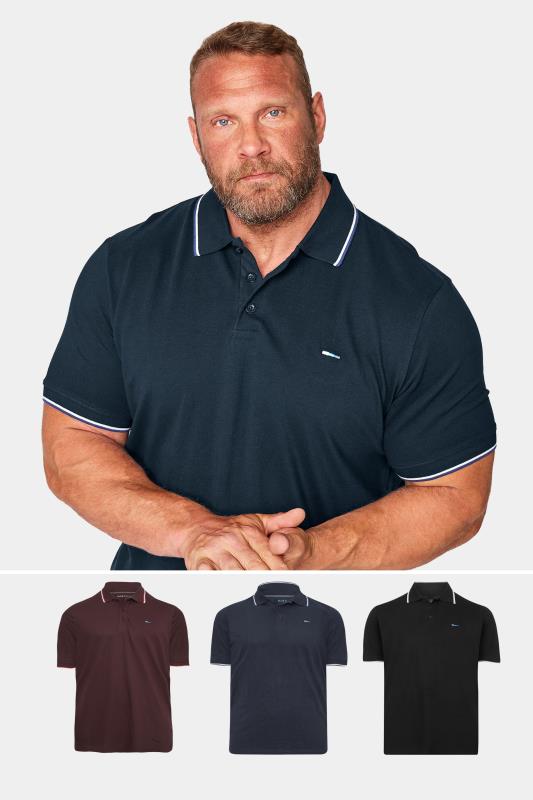 Plus Size  BadRhino Big & Tall Navy Blue 3 Pack Tipped Polo Shirts