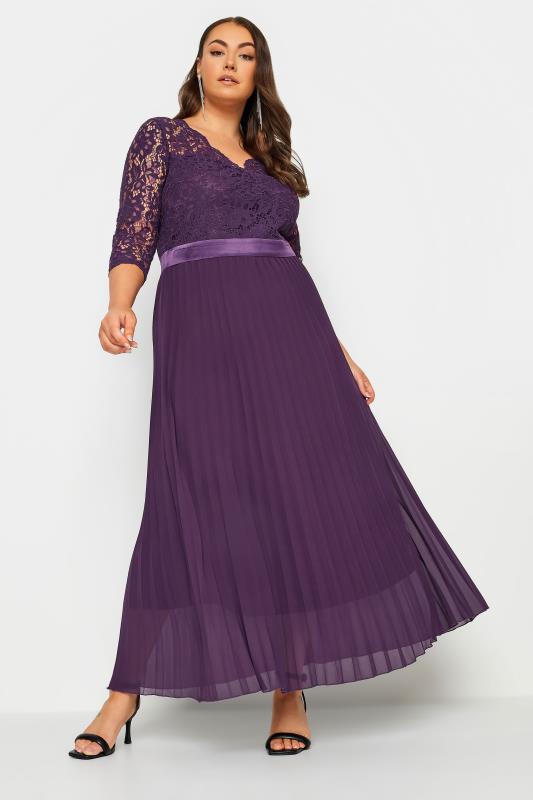YOURS LONDON Plus Size Purple Lace Wrap Pleated Maxi Dress | Yours Clothing 2