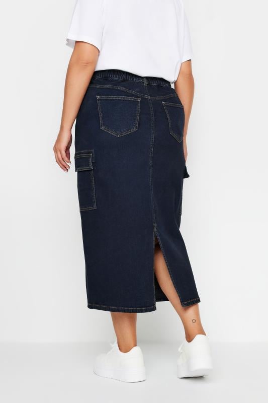 YOURS Plus Size Indigo Blue Cargo Denim Midaxi Skirt | Yours Clothing  3