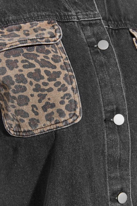 LIMITED COLLECTION Plus Size Black Leopard Print Pocket Denim Jacket | Yours Clothing 5