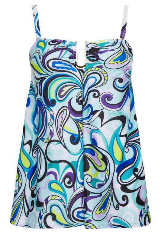YOURS Curve Plus Size Blue Retro Swirl Print Tankini Top | Yours Clothing  10