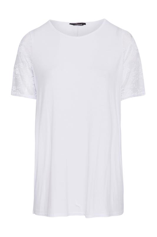 LIMITED COLLECTION Plus Size White Lace Sleeve T-Shirt | Yours Clothing 6