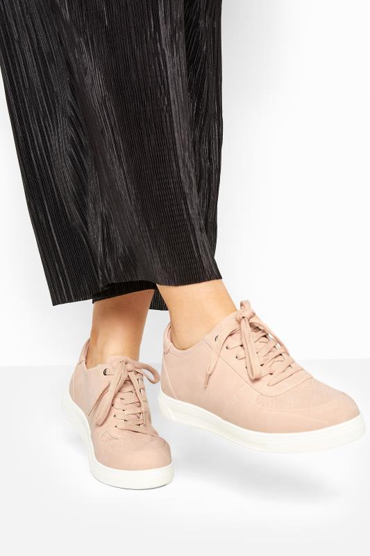 Pink Vegan Leather Lace Up Trainers In Extra Wide EEE Fit 2