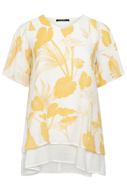 EVANS Plus Size Yellow Floral Double Layer Angel Top | Evans 5