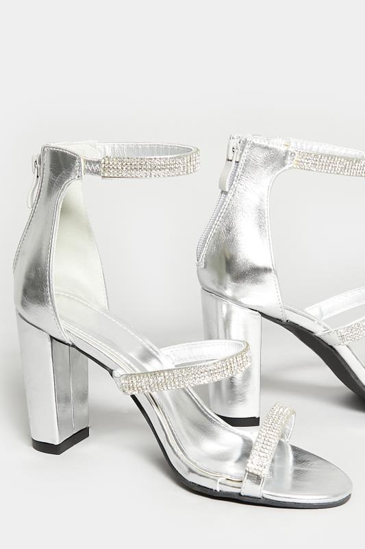 PixieGirl Silver Diamante Multi Strap Heels In Standard D Fit 5