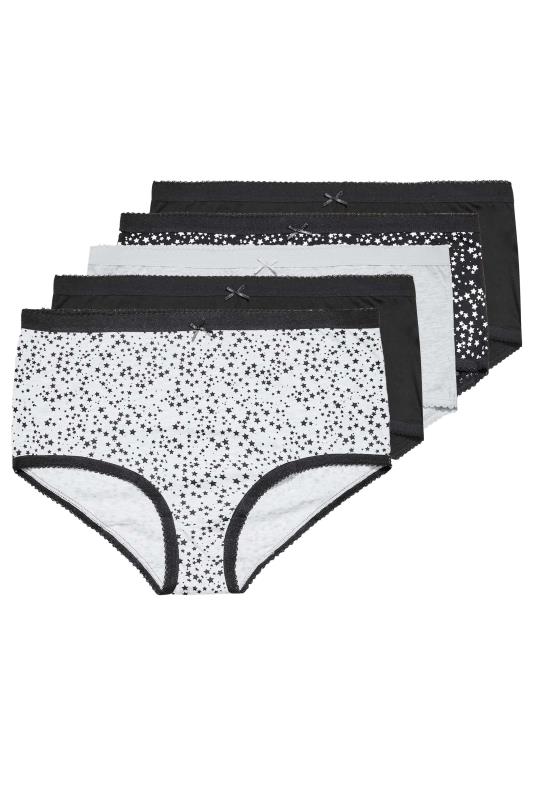 Plus Size 5 PACK Grey & Black Star Print High Waisted Full Briefs | Yours Clothing  3