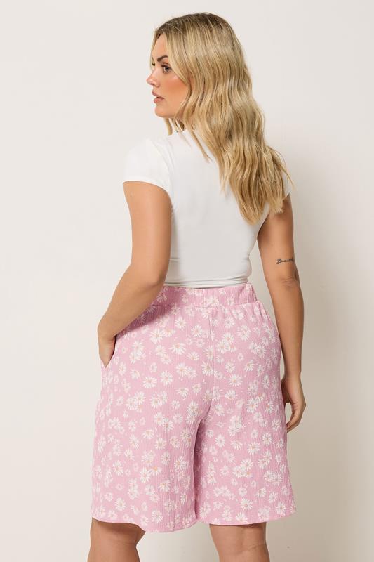 YOURS Plus Size Pink Daisy Shorts | Yours Clothing 2