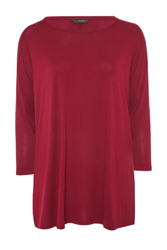 Curve Wine Red Long Sleeve Oversized T-Shirt 6