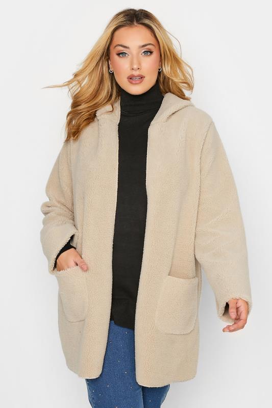 YOURS LUXURY Plus Size Beige Brown Teddy Hooded Jacket | Yours Clothing 1