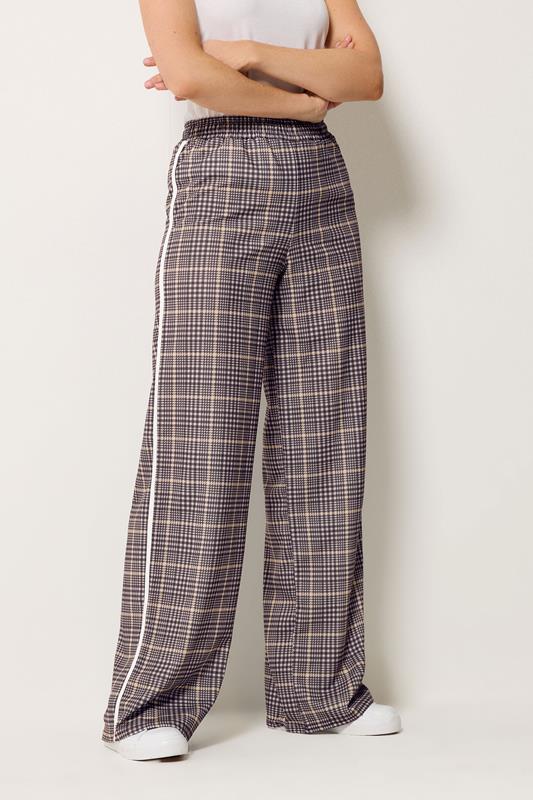 LTS Tall Women's Brown Check Piped Wide Leg Trousers | Long Tall Sally 1