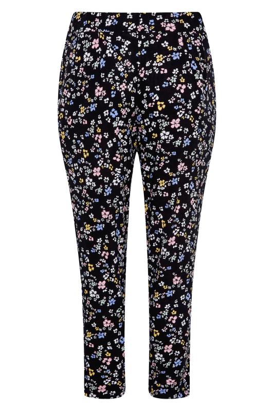 Plus Size Black Pastel Floral Jersey Joggers | Yours Clothing 5