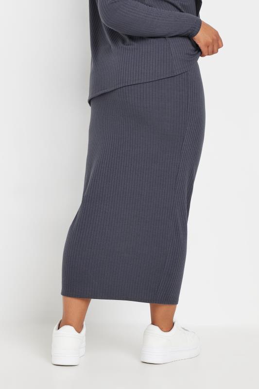 LIMITED COLLECTION Plus Size Grey Ribbed Maxi Skirt Yours Clothing