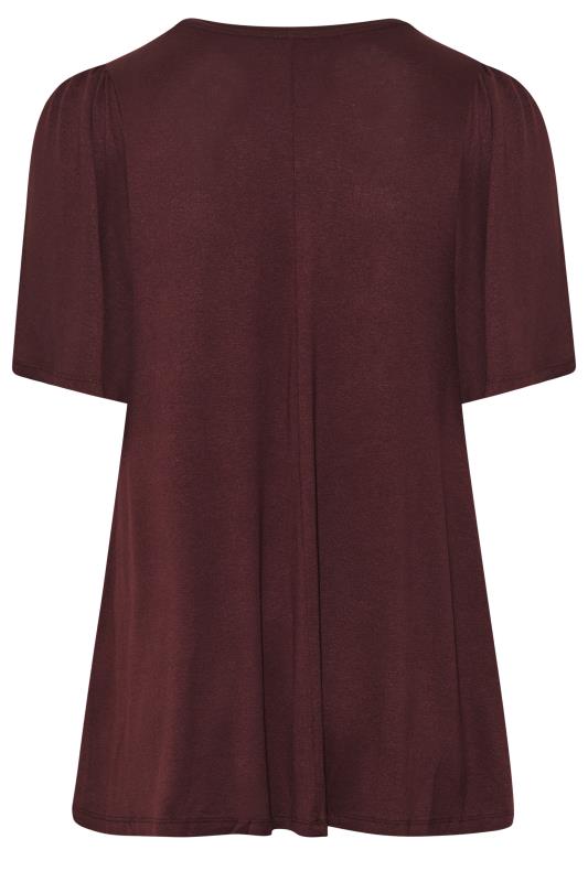 Plus Size Berry Red Pleat Angel Sleeve Swing Top | Yours Clothing 7