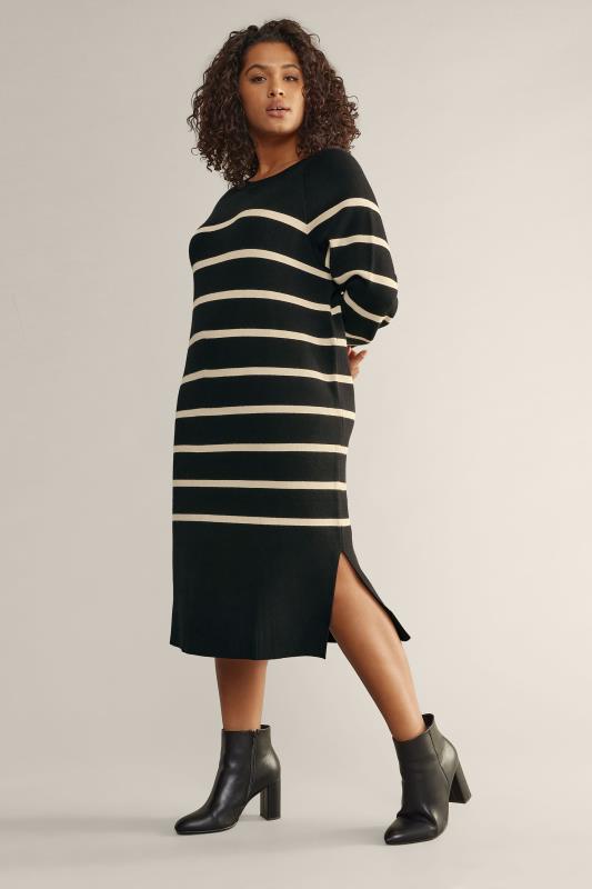 Plus Size  EVANS Curve Black & Ivory White Striped Knitted Jumper Dress