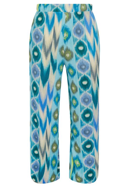 YOURS Plus Size Blue Abstract Print Textured Wide Leg Trousers | Yours Clothing 5