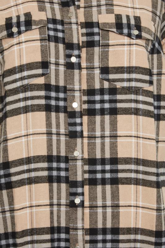 YOURS Plus Size Beige Brown Check Print Longline Shirt | Yours Clothing 6