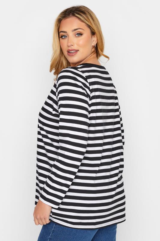 Plus Size Black & White Stripe Long Sleeve T-Shirt | Yours Clothing 3