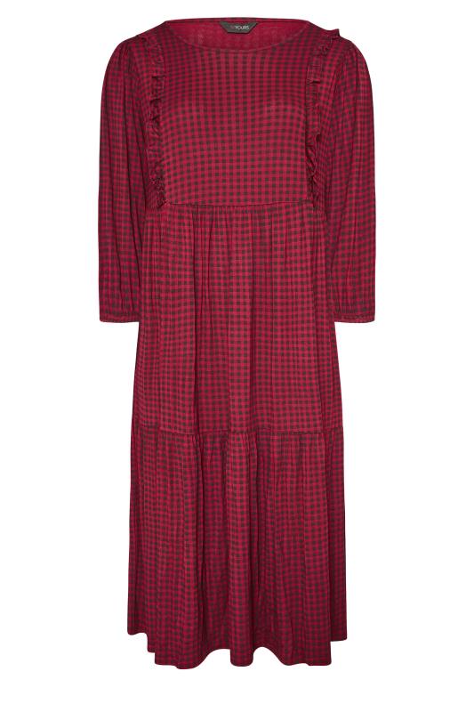 Curve Wine Red Check Tiered Midaxi Dress_F.jpg