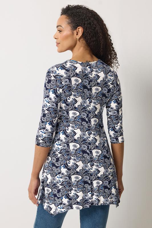M&Co Navy Blue Floral Hanky Hem Top | M&Co 2