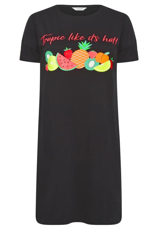 YOURS Plus Size Black 'Tropic Like It's Hot' Fruit Print Sleep Tee Nightdress | Yours Clothing 5