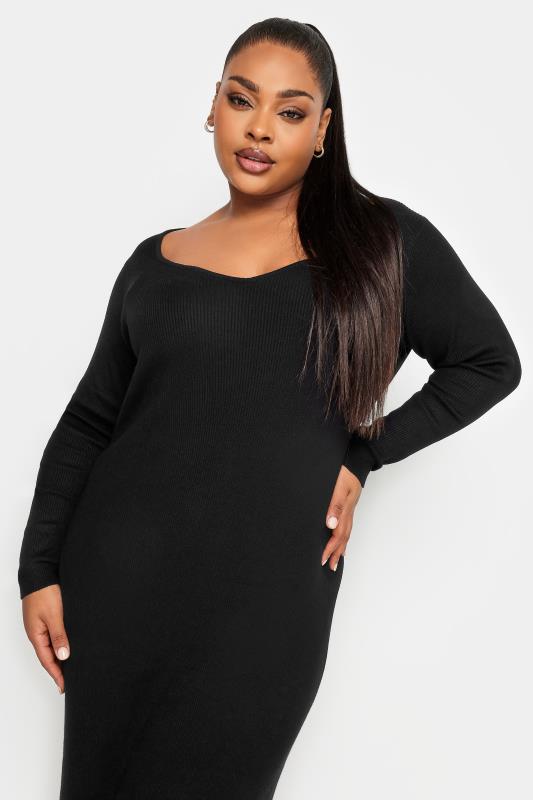 YOURS Plus Size Black Sweetheart Neck Midi Jumper Dress | Yours Clothing 4