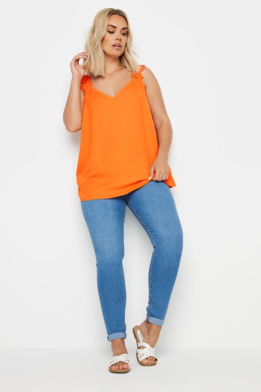 YOURS Plus Size Orange Floral Trim Cami | Yours Clothing 2