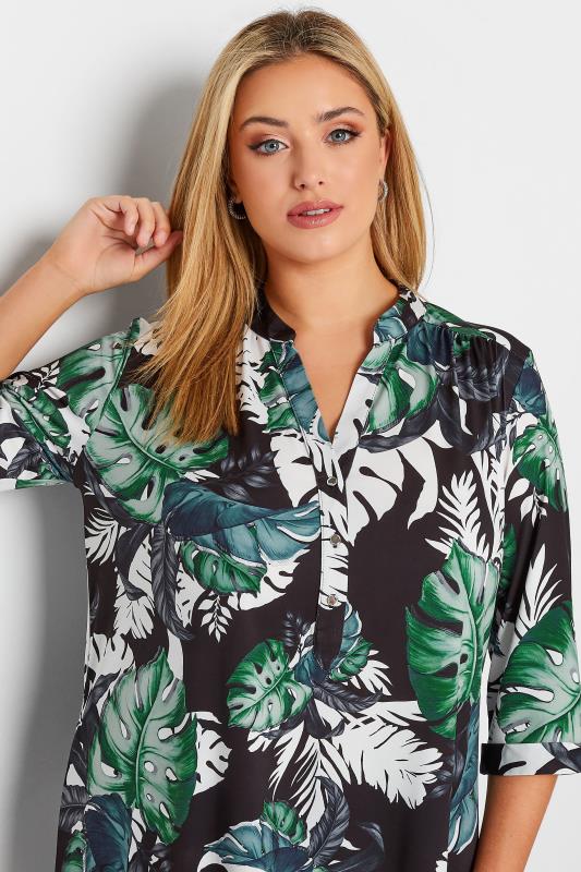 Curve Plus Size Green & Black Palm Leaf Print Shirt | Yours Clothing 4