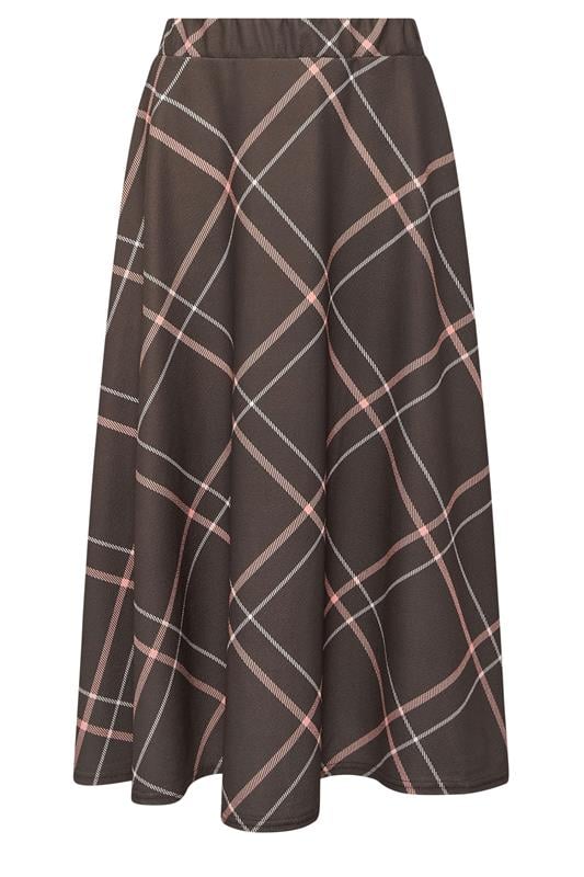 PixieGirl Petite Women's Chocolate Brown & Pink Check Midi Skirt | PixieGirl 5