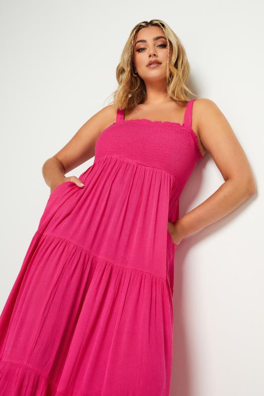 Plus Size  YOURS Curve Hot Pink Shirred Strappy Sundress