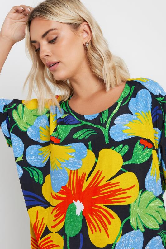 YOURS Plus Size Yellow & Blue Floral Print Tunic Dress | Yours Clothing 4