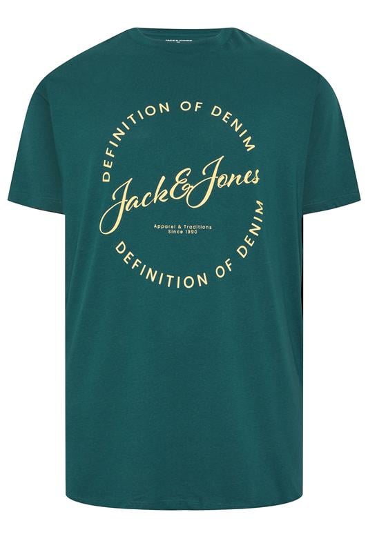 JACK & JONES Big & Tall 5 PACK Blue/Navy Blue/Green/Off-White/Black T-Shirts | BadRhino 5