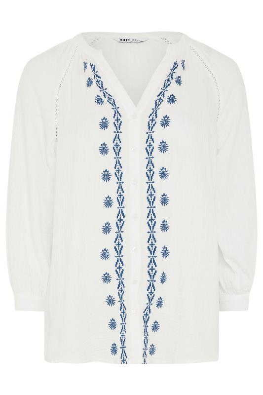 YOURS Plus Size White & Navy Blue Cheesecloth Blouse | Yours Clothing 6