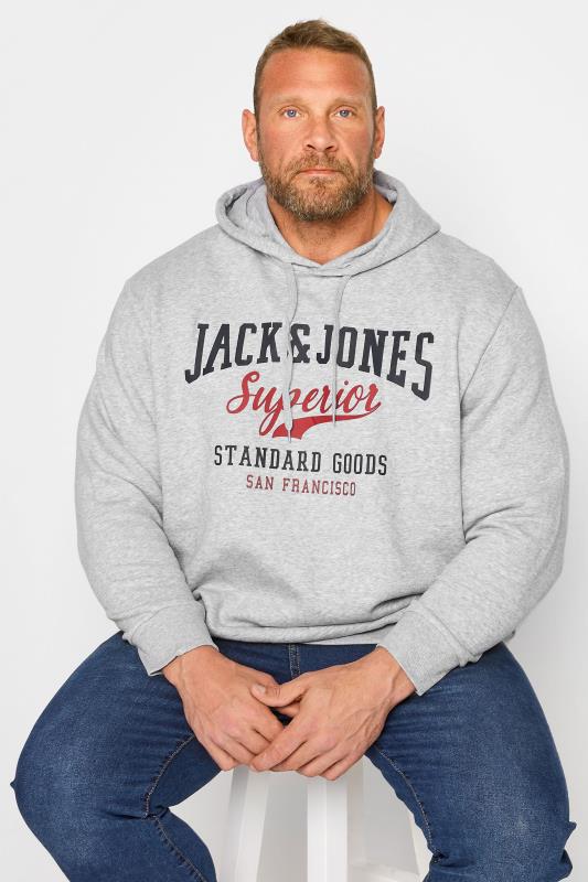 JACK & JONES Big & Tall Grey Logo Sweat Hoodie 1