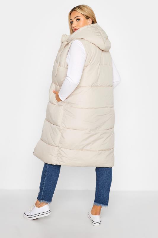Plus Size Cream Maxi Panelled Puffer Gilet | Yours Clothing 4