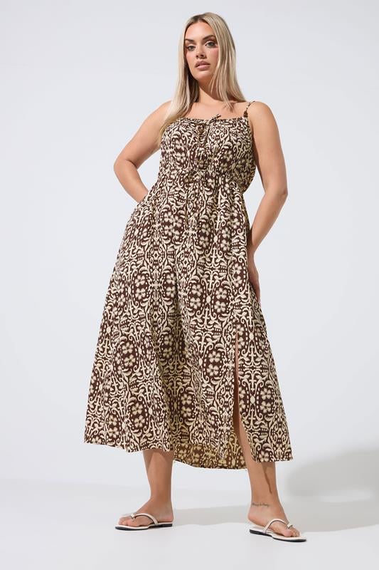  LIMITED COLLECTION Curve Brown Abstract Tie Strap Dress