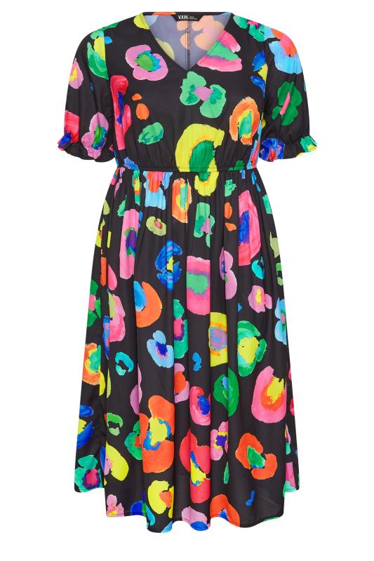 YOURS Plus Size Black Rainbow Leopard Print Midi Dress | Yours Clothing 6