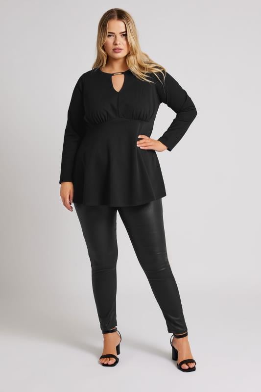 YOURS LONDON Plus Size Black Keyhole Peplum Top | Yours Clothing  2