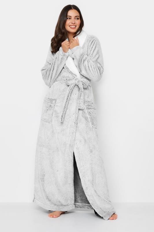  Grande Taille LTS Tall Light Grey Shawl Collar Maxi Dressing Gown