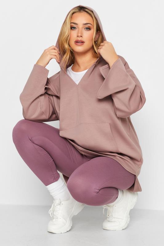 YOURS LUXURY Plus Size Pink V-Neck Jersey Hoodie | Yours Clothing 4
