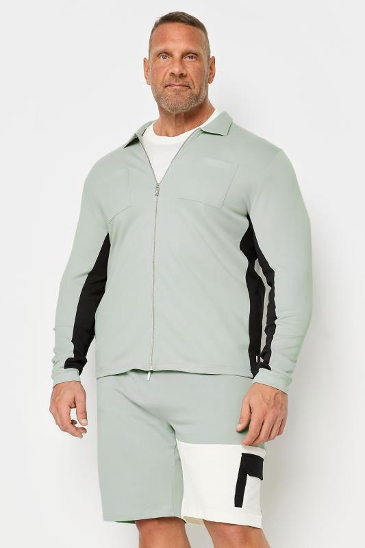  Tallas Grandes STUDIO A Big & Tall Grey Contrast Sleeve Collared Zip Up Jacket