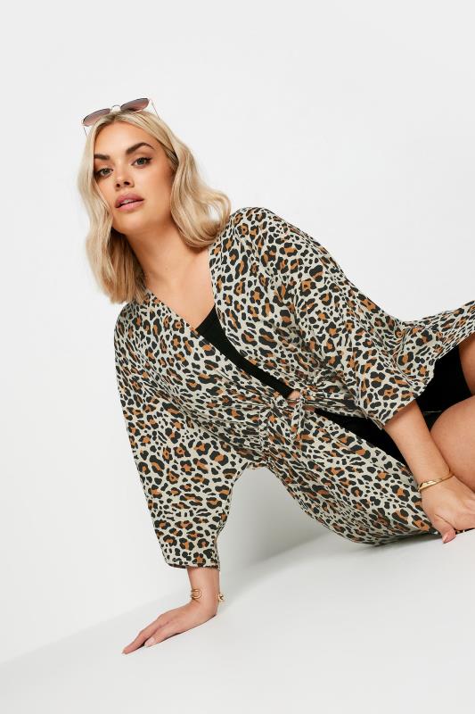 YOURS Plus Size Brown Leopard Print Longline Kimono | Yours Clothing 6