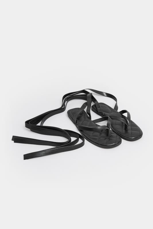 PixieGirl Black Toe Thong Ankle Strap Flat Sandals In Standard Fit | PixieGirl  2