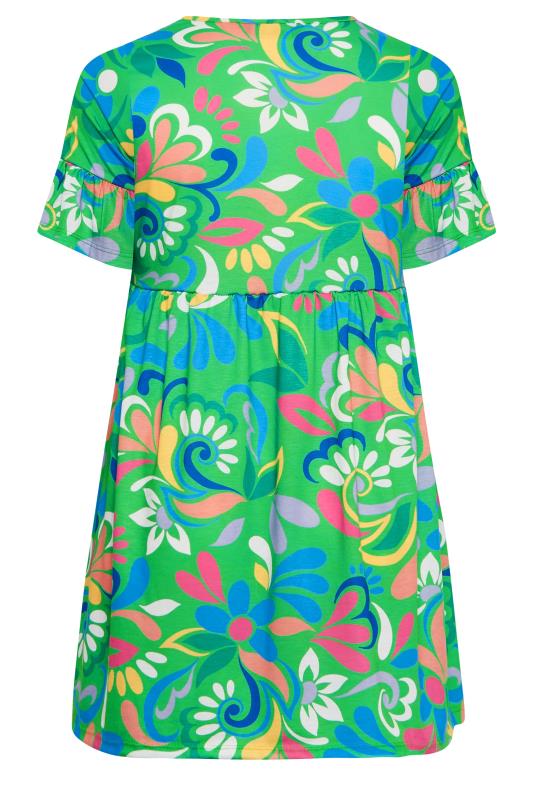 YOURS Curve Green Floral Print Smock Tunic Dress | Yours Clothing 7