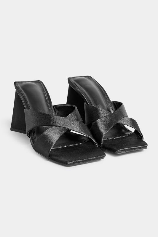 PixieGirl Black Satin Crossover Heeled Mules In Standard Fit | PixieGirl 2
