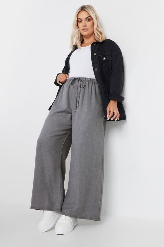 YOURS Plus Size Grey Wide Leg Trousers | Yours Clothing  2