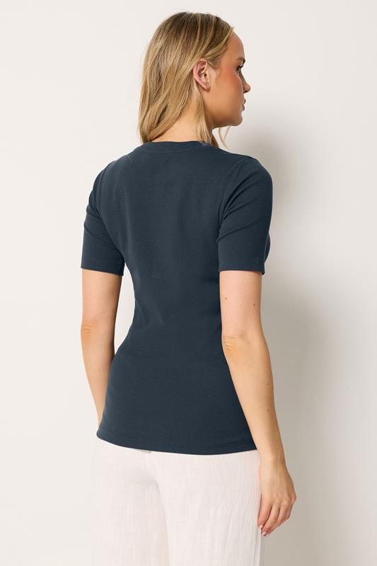 LTS Tall Women's Navy Blue Ribbed Button T-Shirt | Long Tall Sally 2