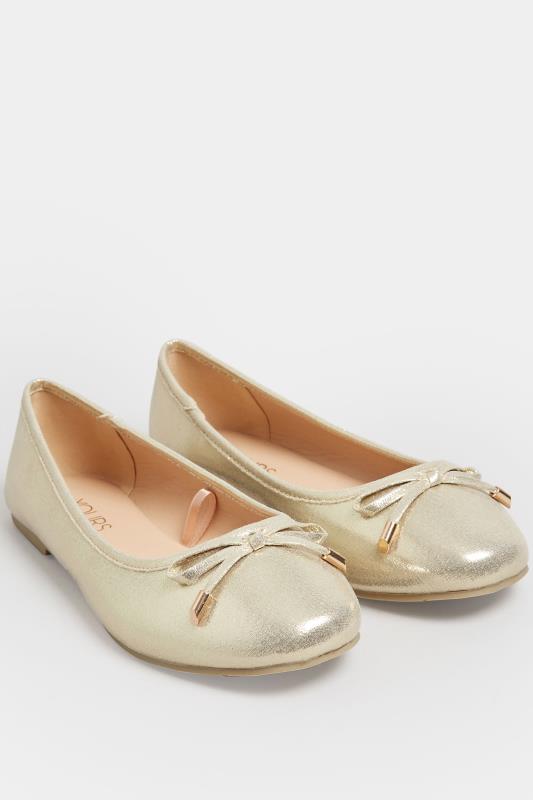 Gold Shimmer Ballet Pump In Wide E Fit & Extra Wide EEE Fit  | Yours Clothing  2